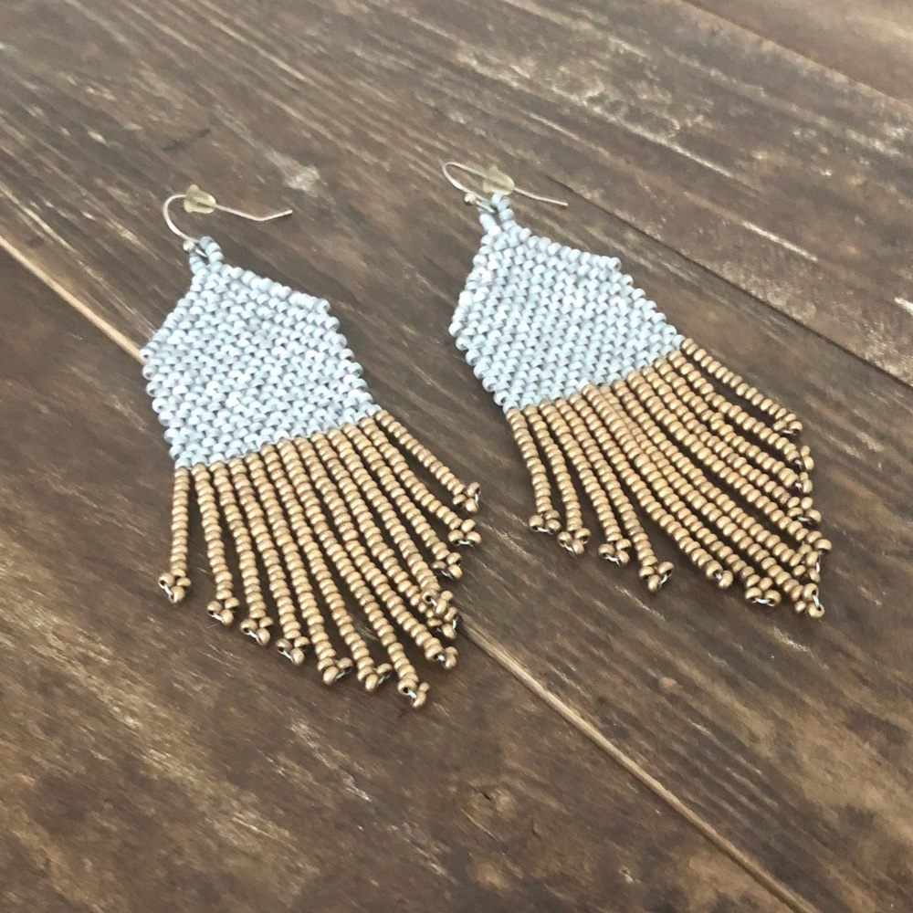 Noonday Collection Silver and Gold Beaded Fringe Earrings